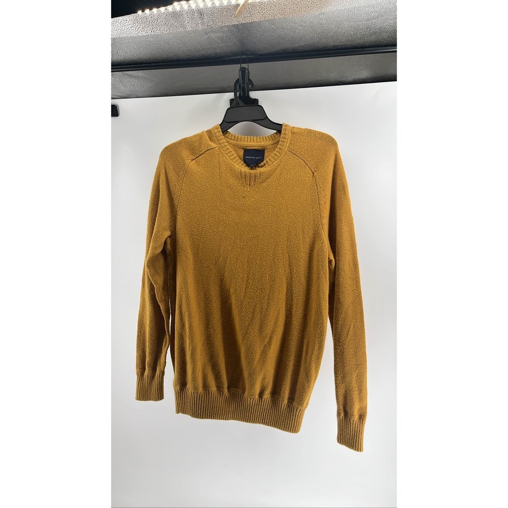American Eagle Mens Mustard Yellow Textured Knit Raglan Crewneck Sweater Large‎